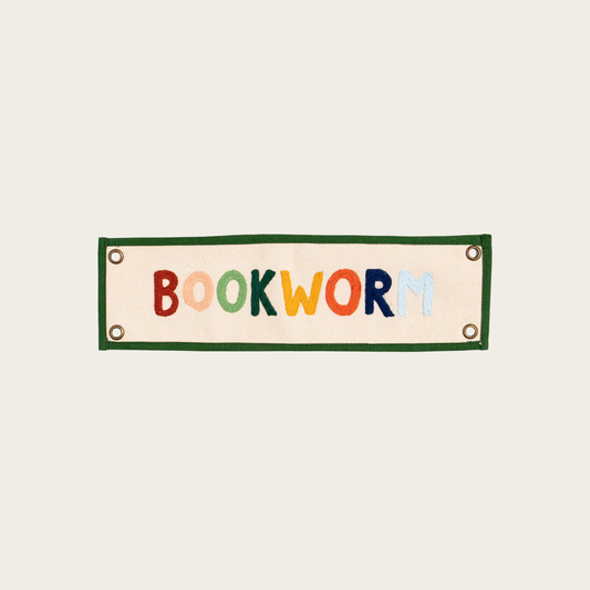 Bookworm Embroidered Canvas Banner