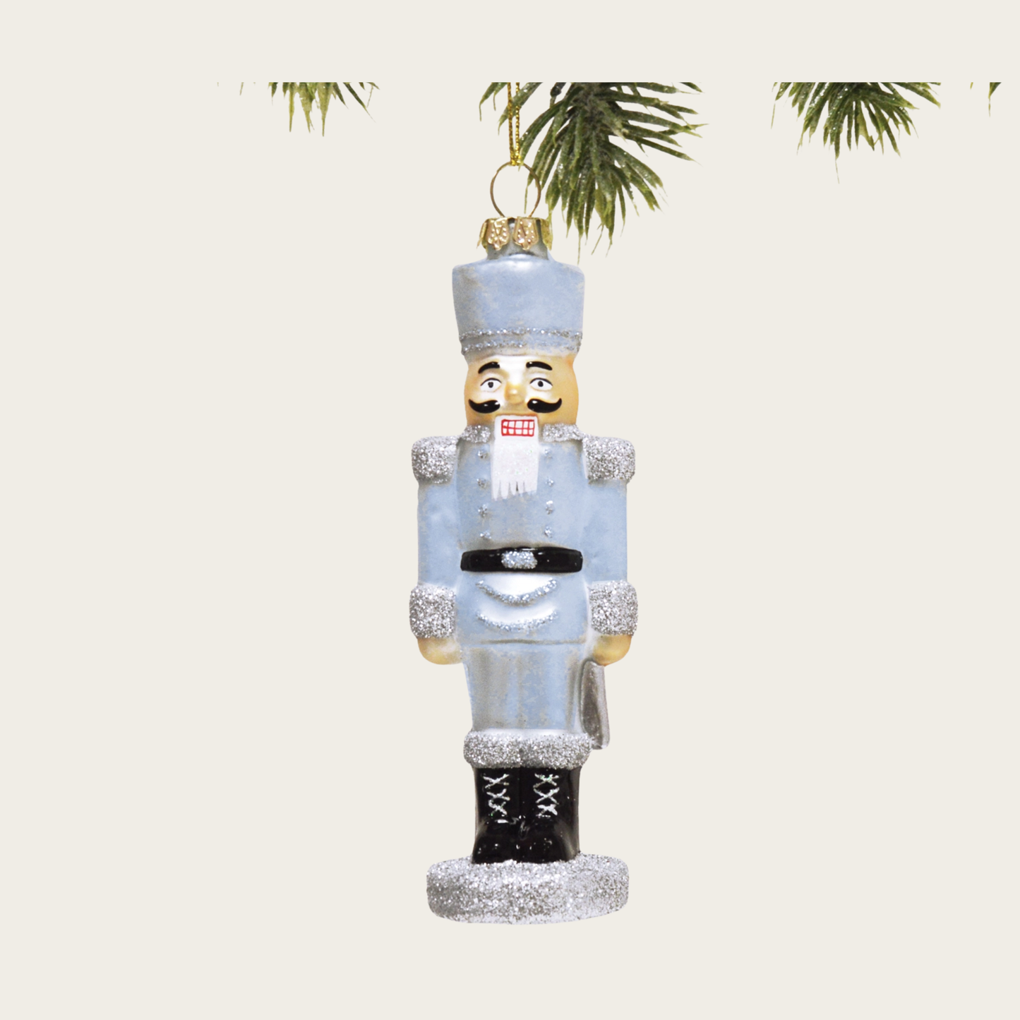 Pale Blue Glass Nutcracker Ornament