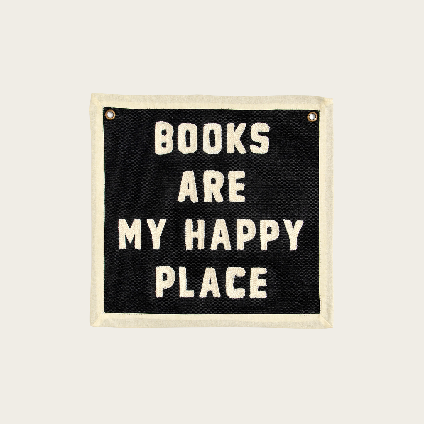 Books Are My Happy Place Embroidered Canvas Banner