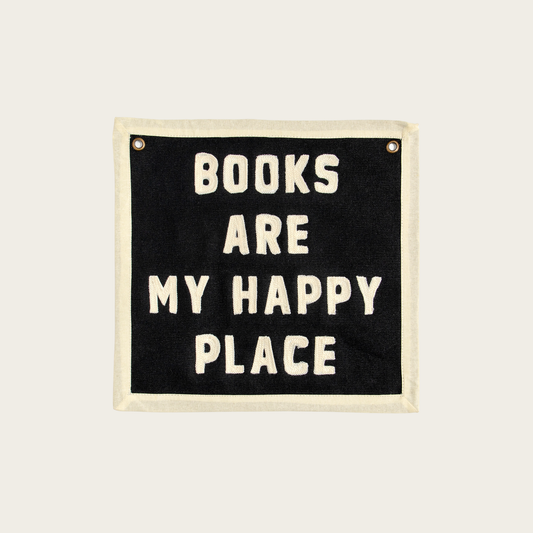 Books Are My Happy Place Embroidered Canvas Banner